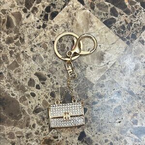 Gold and Silver Keychain with Rhinestone Purse Charm